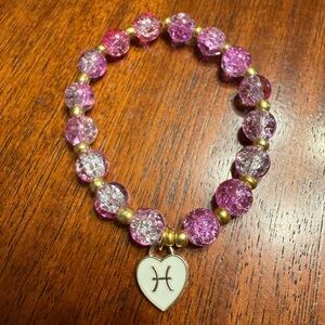 Chic Pink and Gold Pisces Zodiac Charm Bracelet